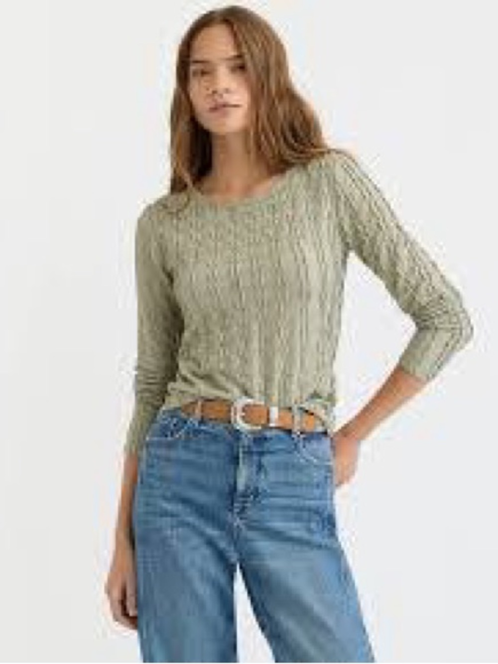 NEW Loft textured long sleeve crewneck shirt crinkle Lightweight sage green Med